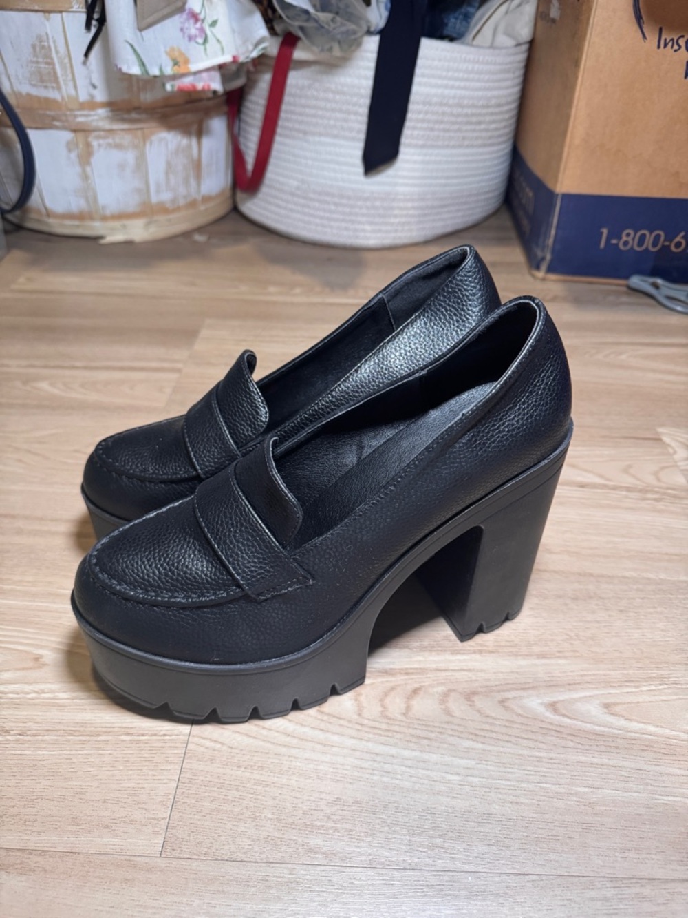Women’s Black Platform Chunky Heel Loafers